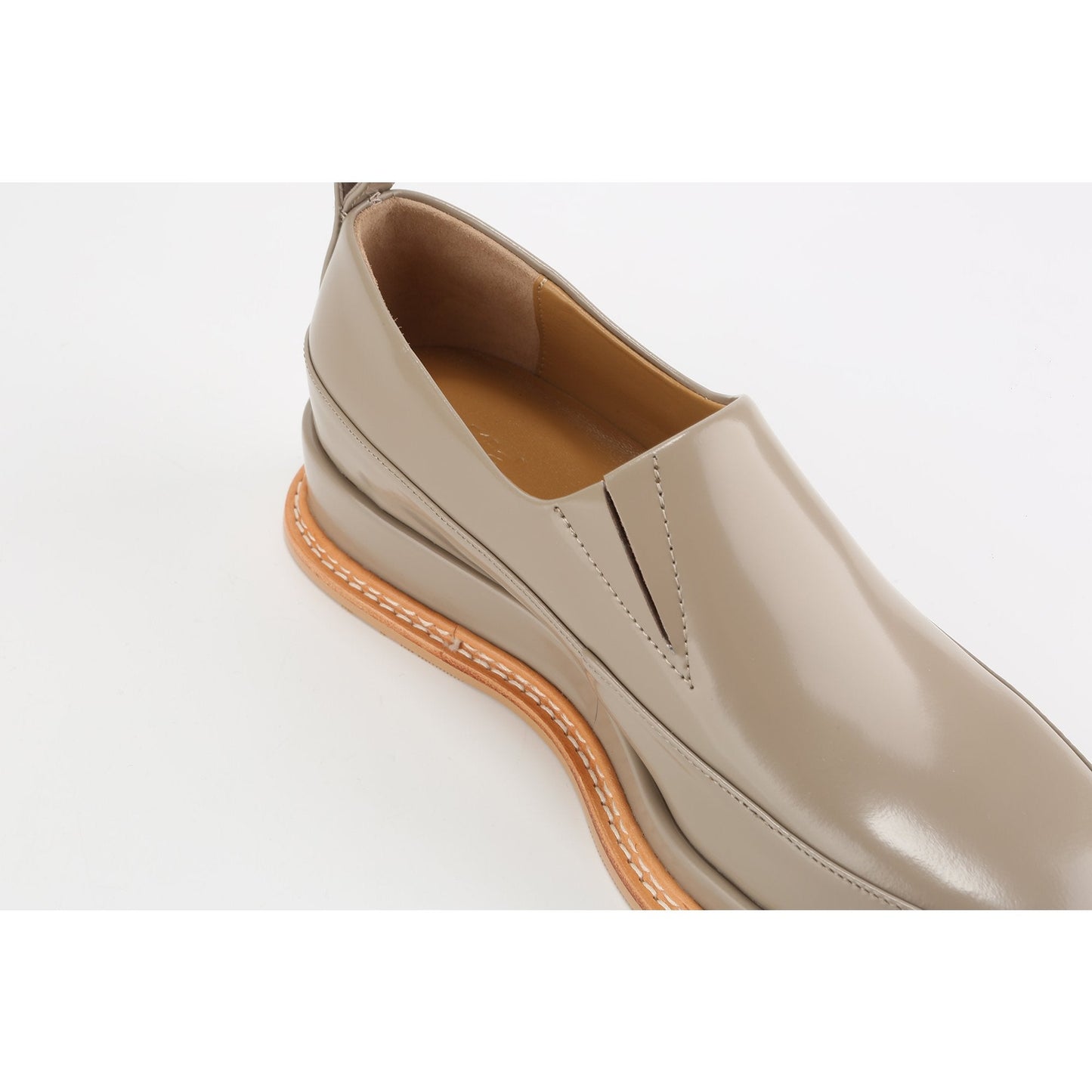 Women Ladies Glossy Flatform Flats - Beige