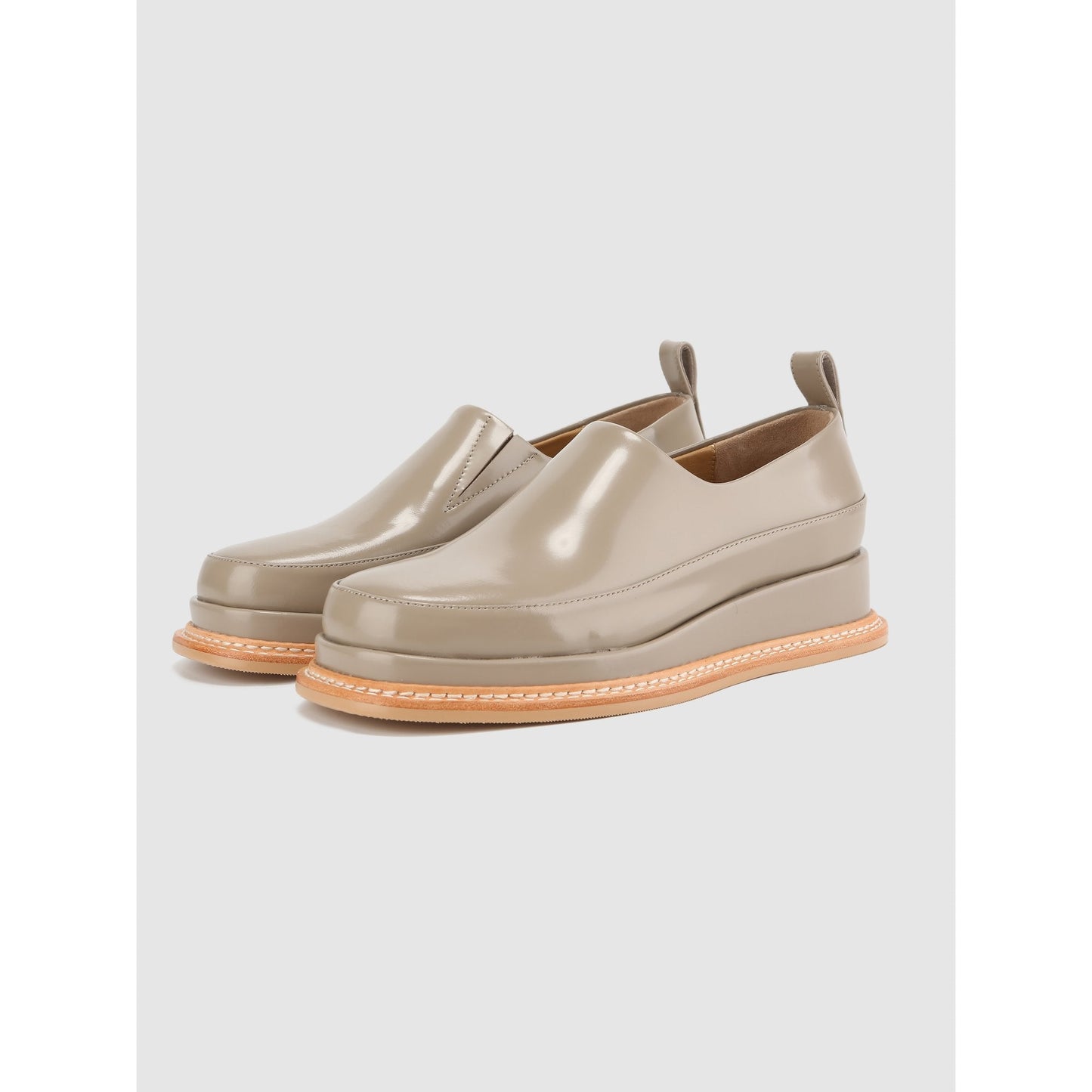 Women Ladies Glossy Flatform Flats - Beige