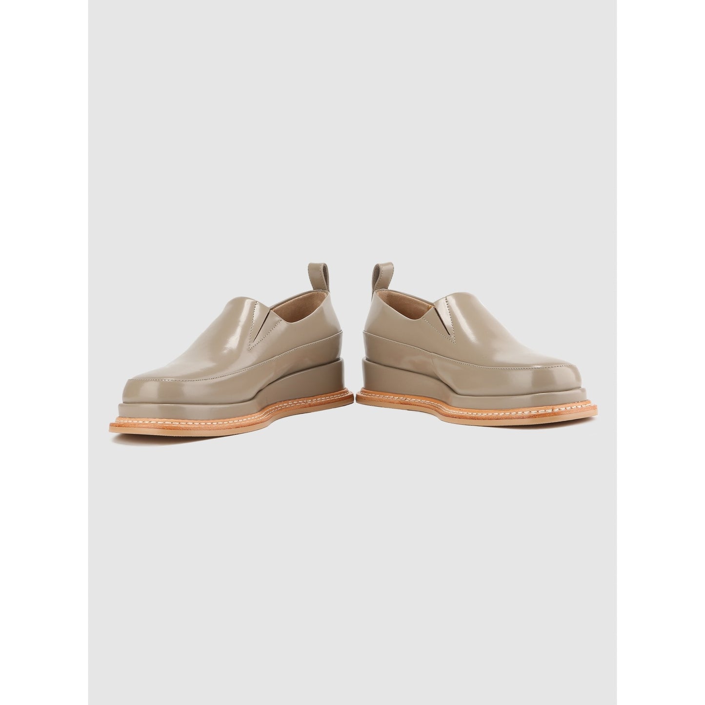 Women Ladies Glossy Flatform Flats - Beige