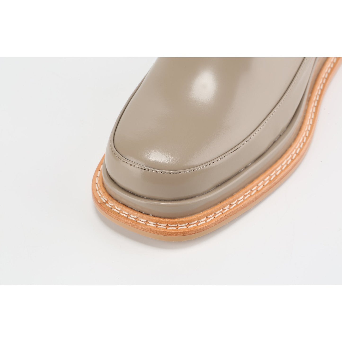 Women Ladies Glossy Flatform Flats - Beige