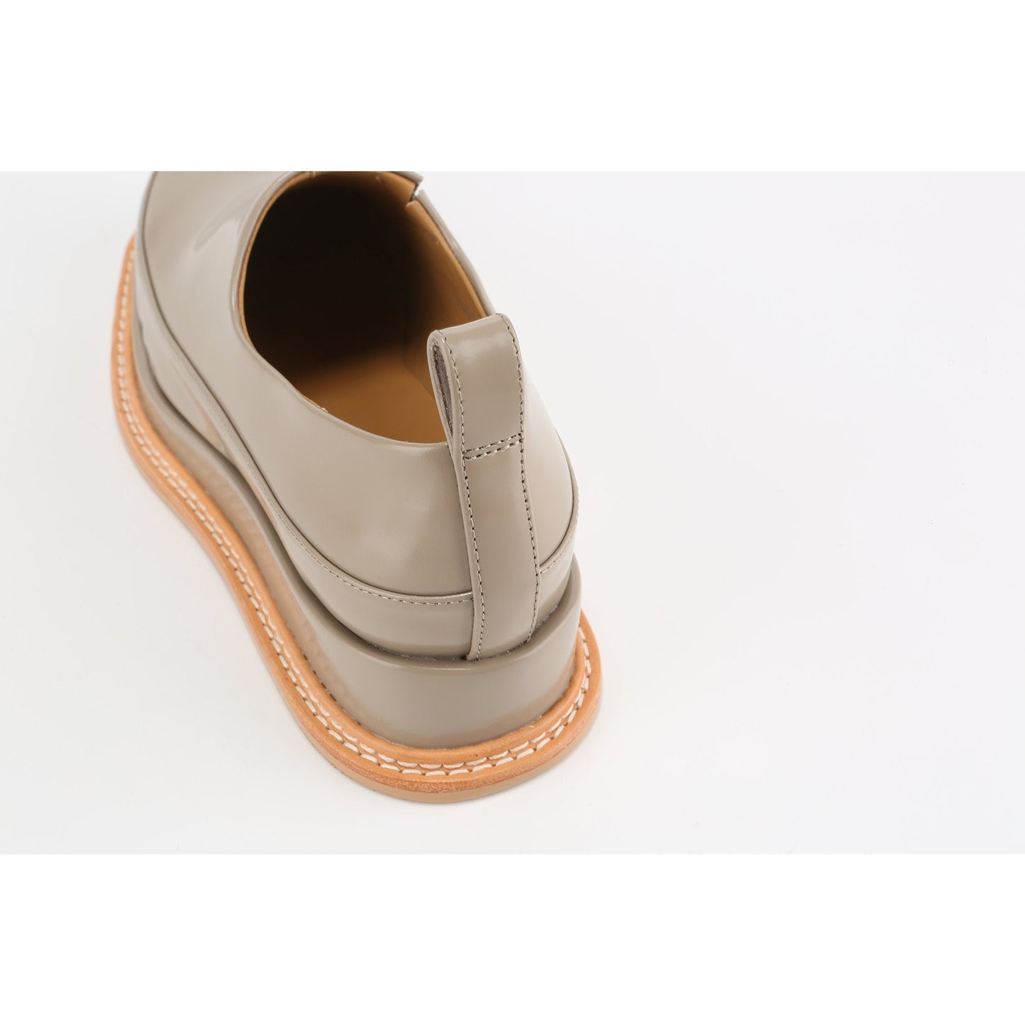 Women Ladies Glossy Flatform Flats - Beige