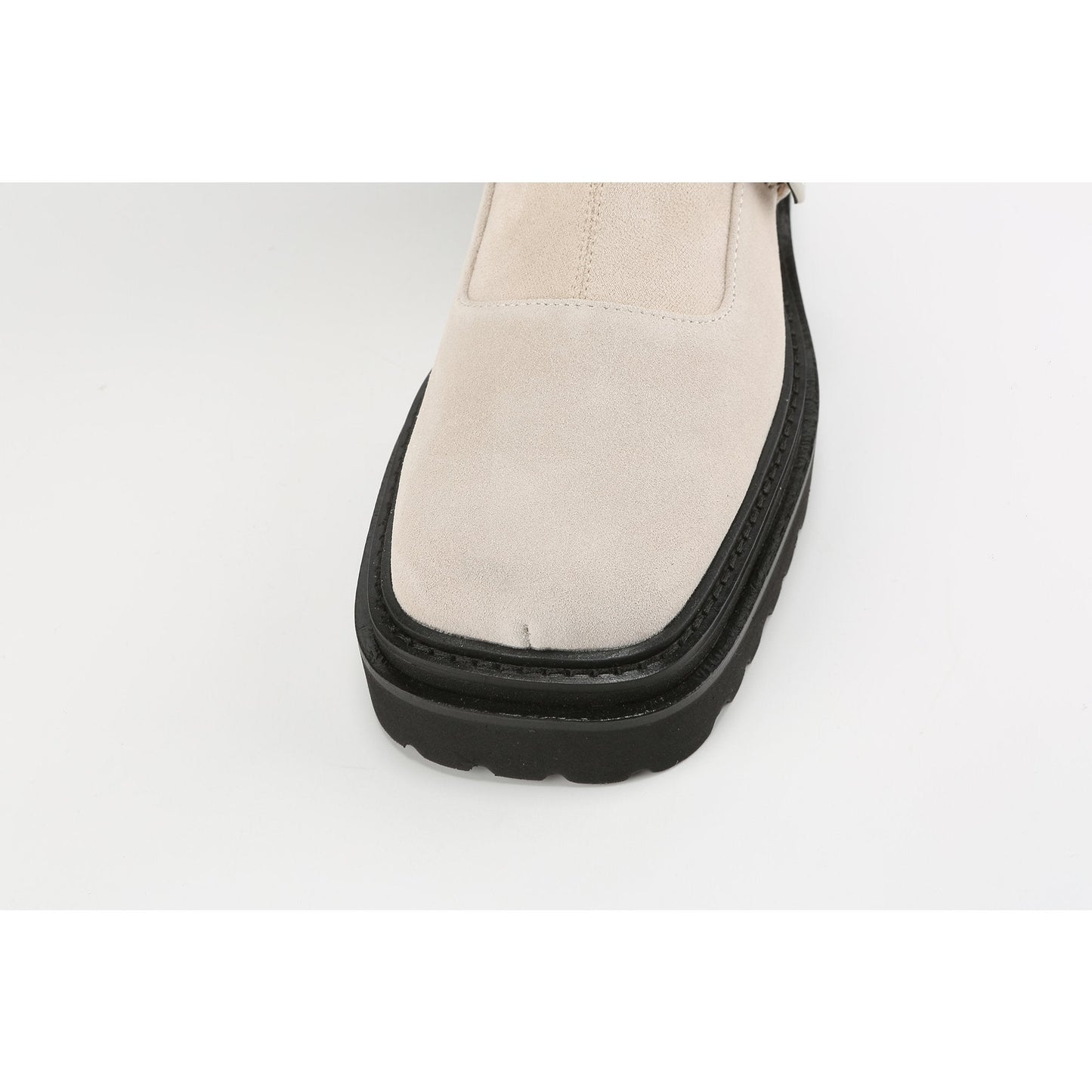 Women Squared-Toe Knee-High Mary-Jane Boots - Ivory