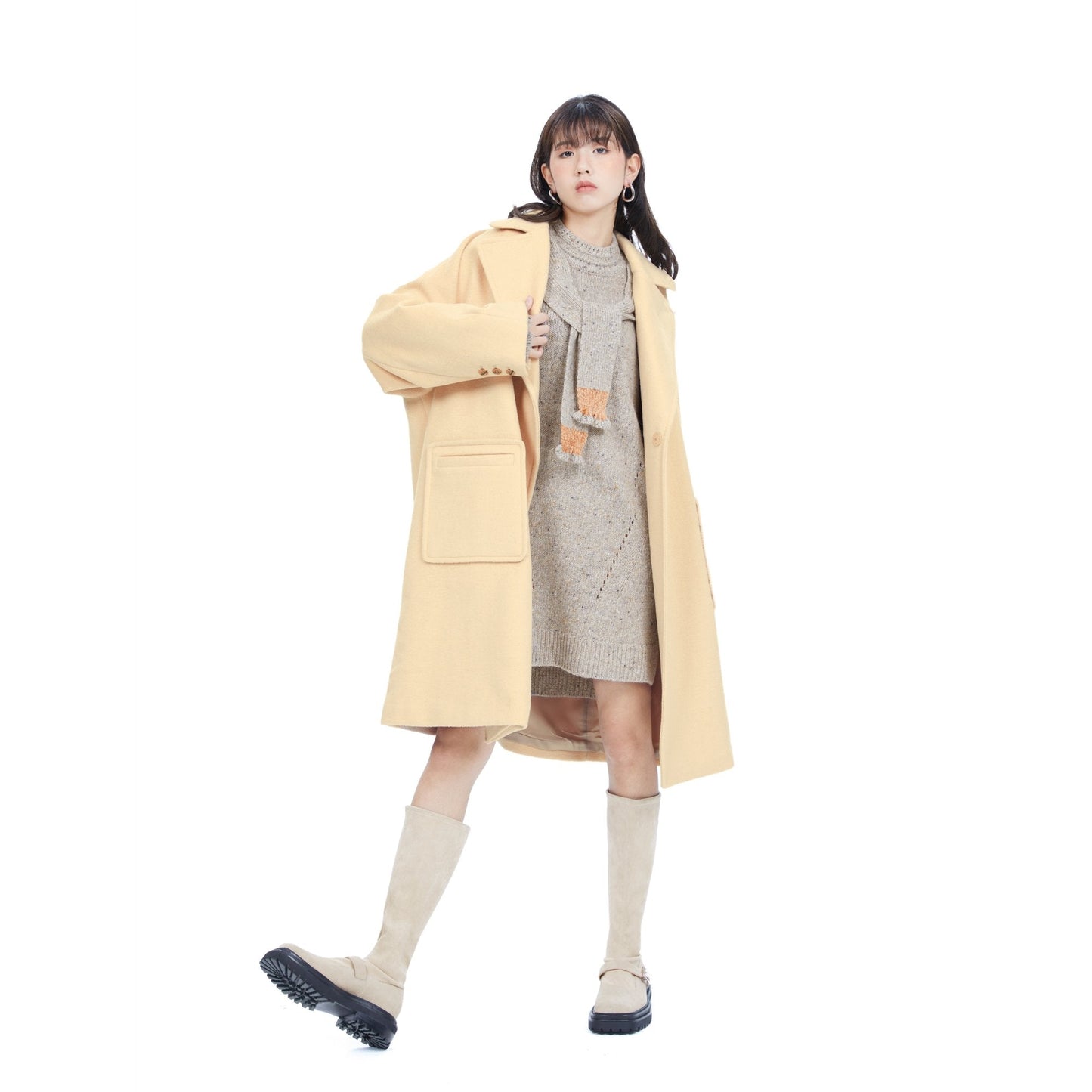 Women Squared-Toe Knee-High Mary-Jane Boots - Ivory