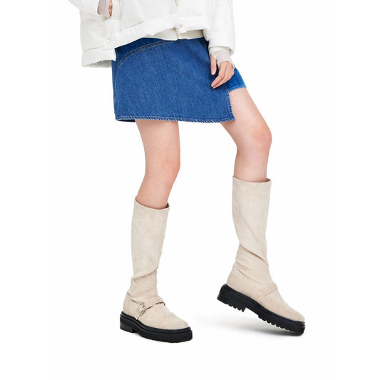 Women Squared-Toe Knee-High Mary-Jane Boots - Ivory