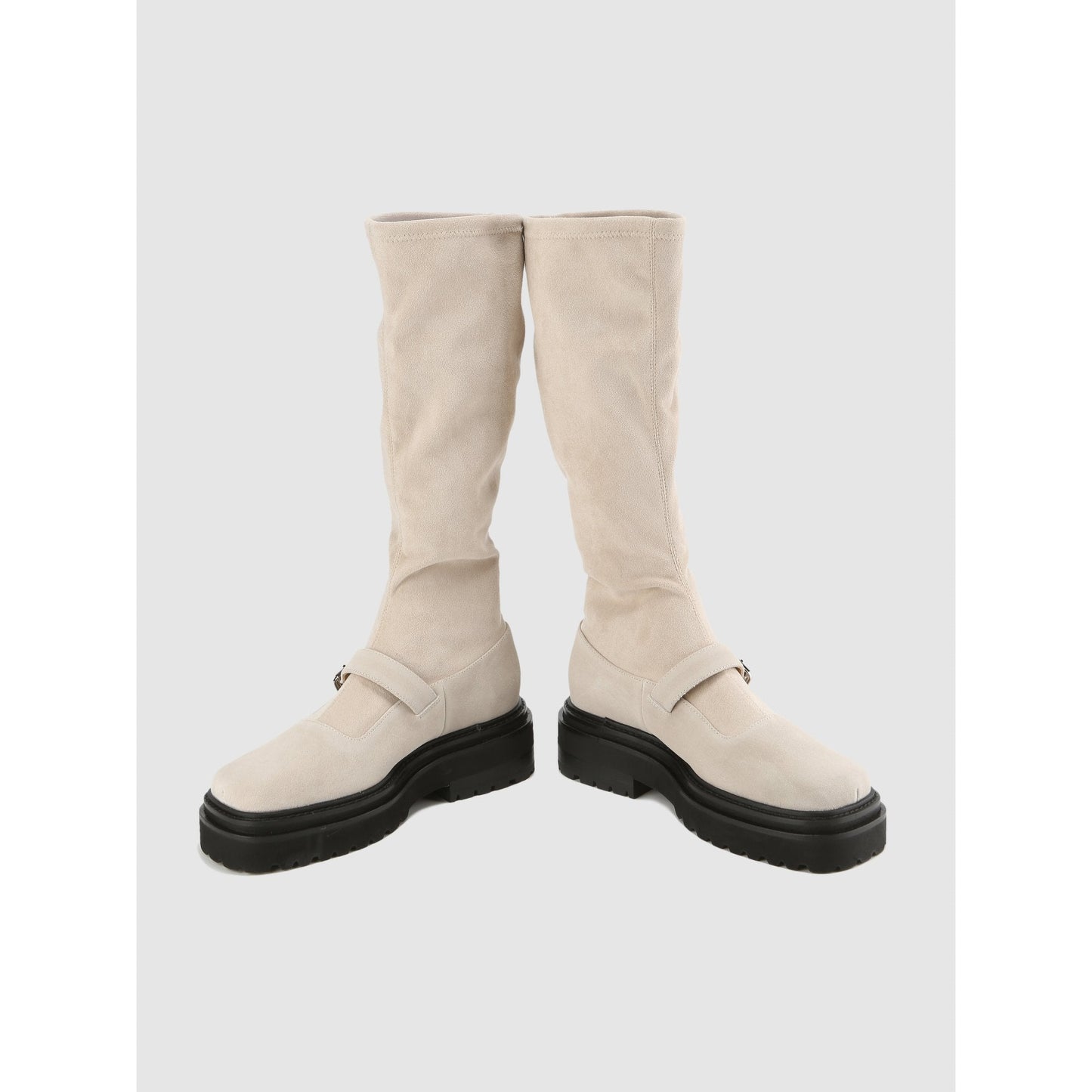 Women Squared-Toe Knee-High Mary-Jane Boots - Ivory