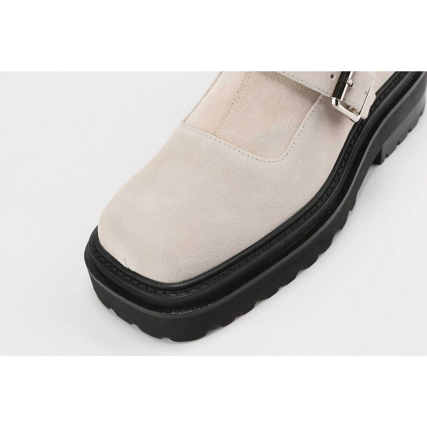 Women Squared-Toe Knee-High Mary-Jane Boots - Ivory