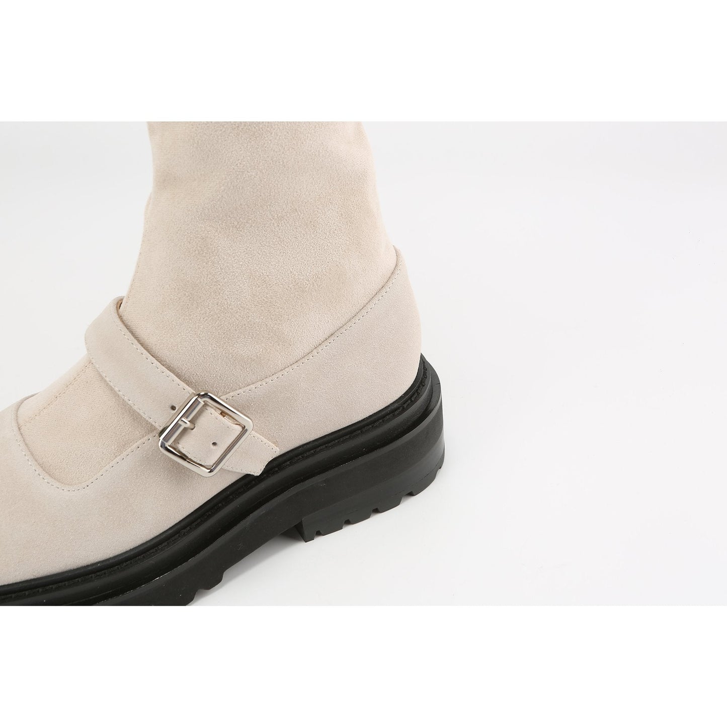 Women Squared-Toe Knee-High Mary-Jane Boots - Ivory
