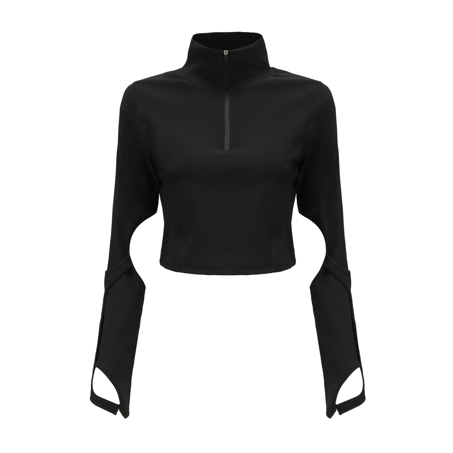 Women Top with Detachable Gloves - Black