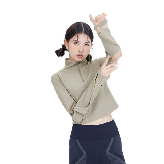 Women Top with Detachable Gloves - Grey