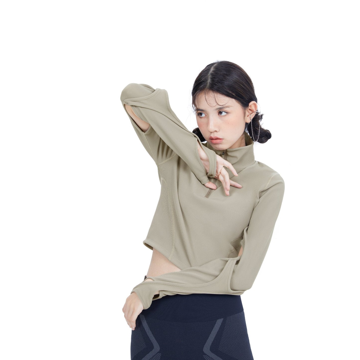 Women Top with Detachable Gloves - Grey