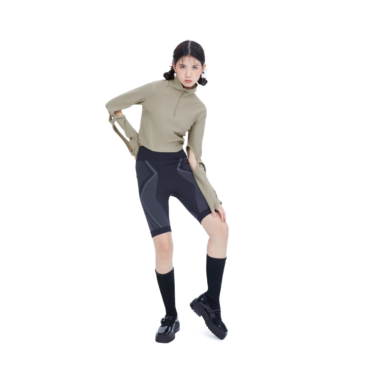 Women Top with Detachable Gloves - Grey