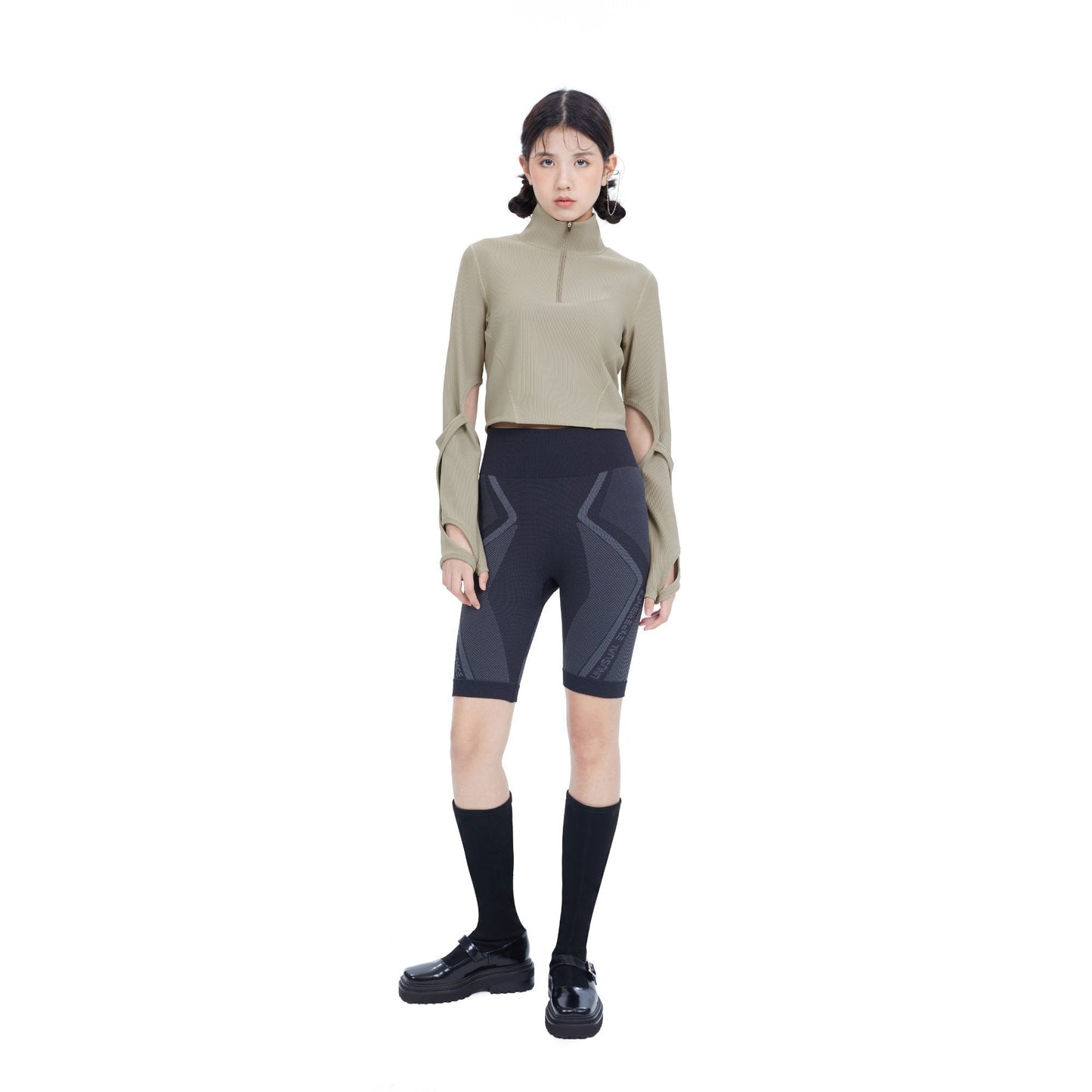 Women Top with Detachable Gloves - Grey