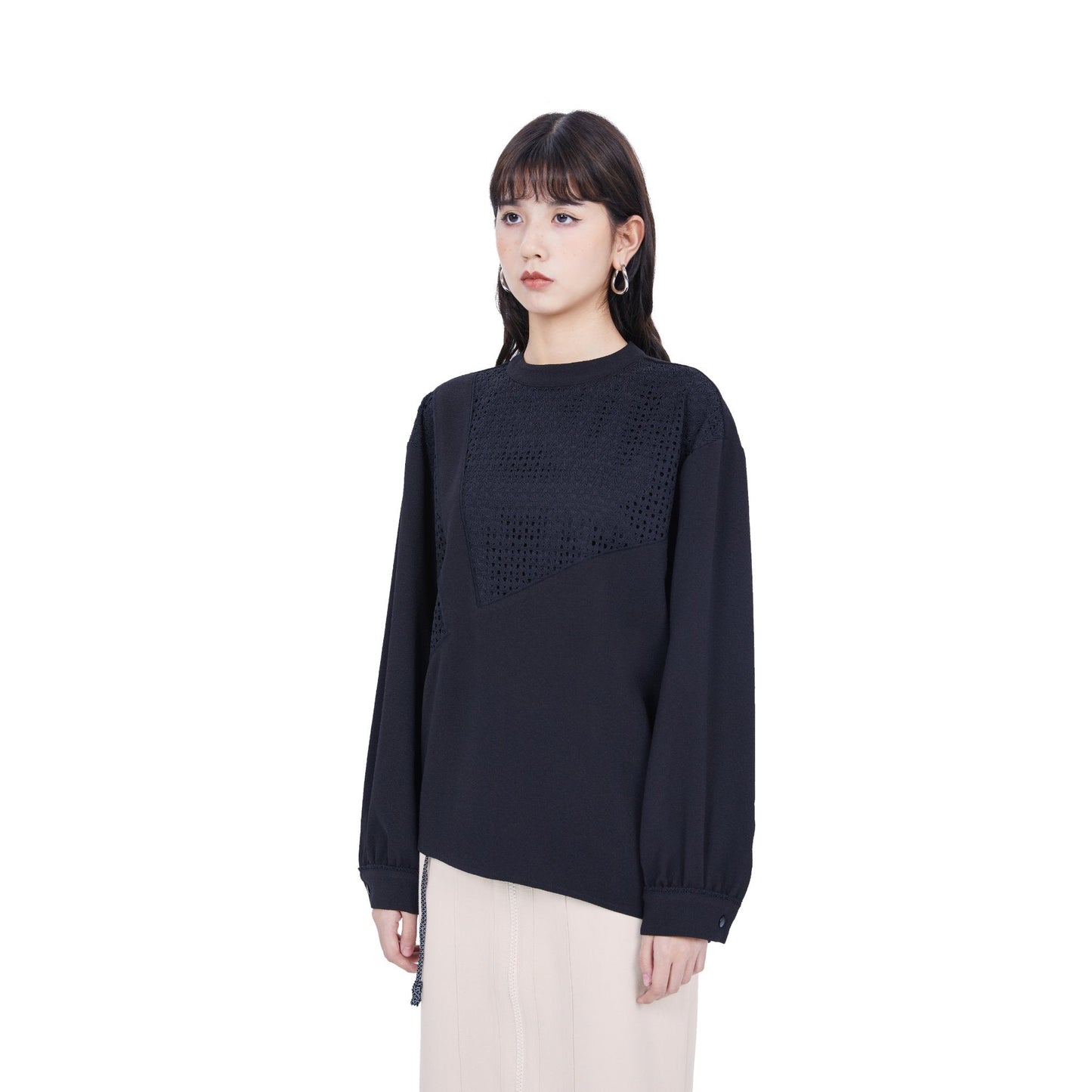 Women Lace patched Top - Black