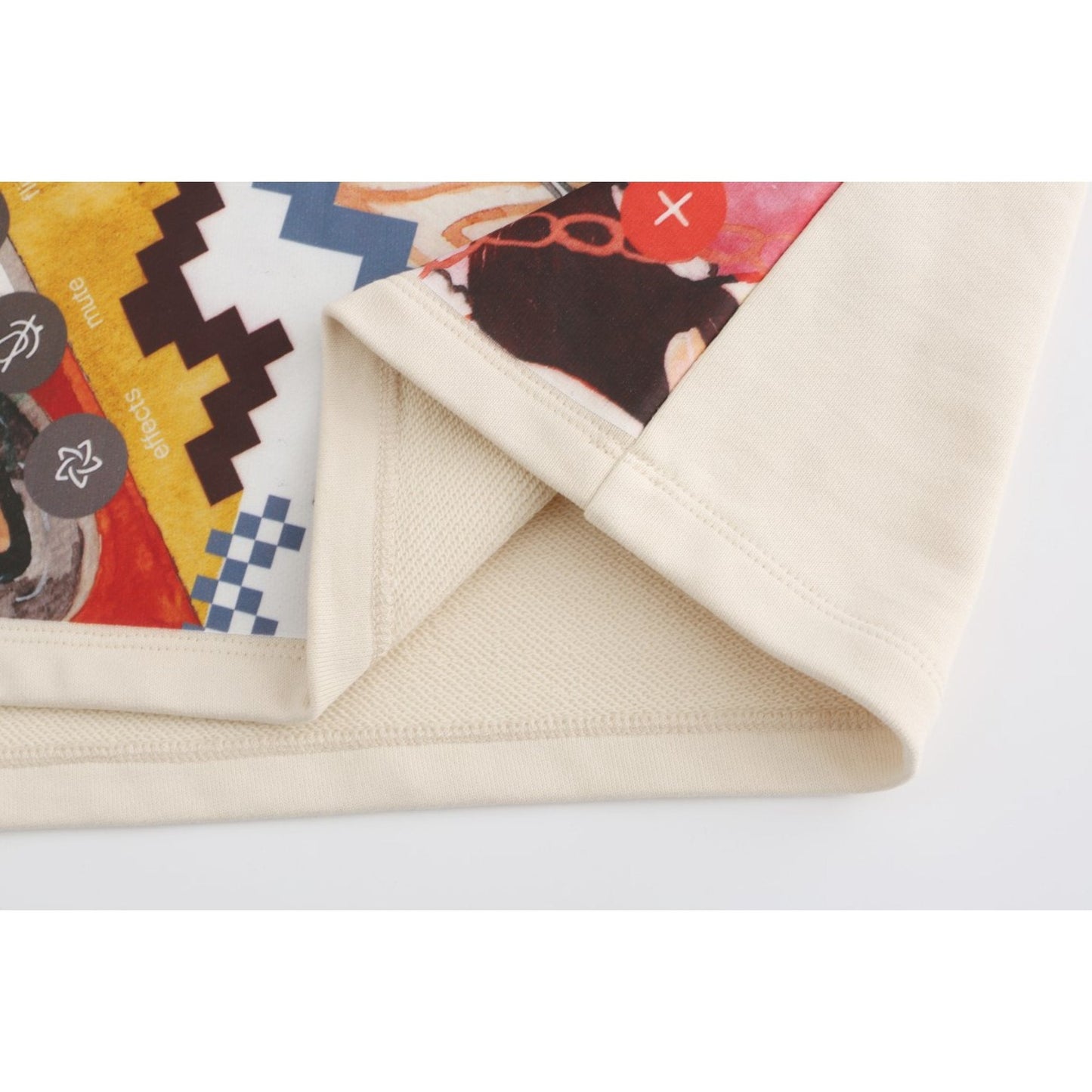 Women Retro Graphic Patched Oversize Hoodie - Ivory
