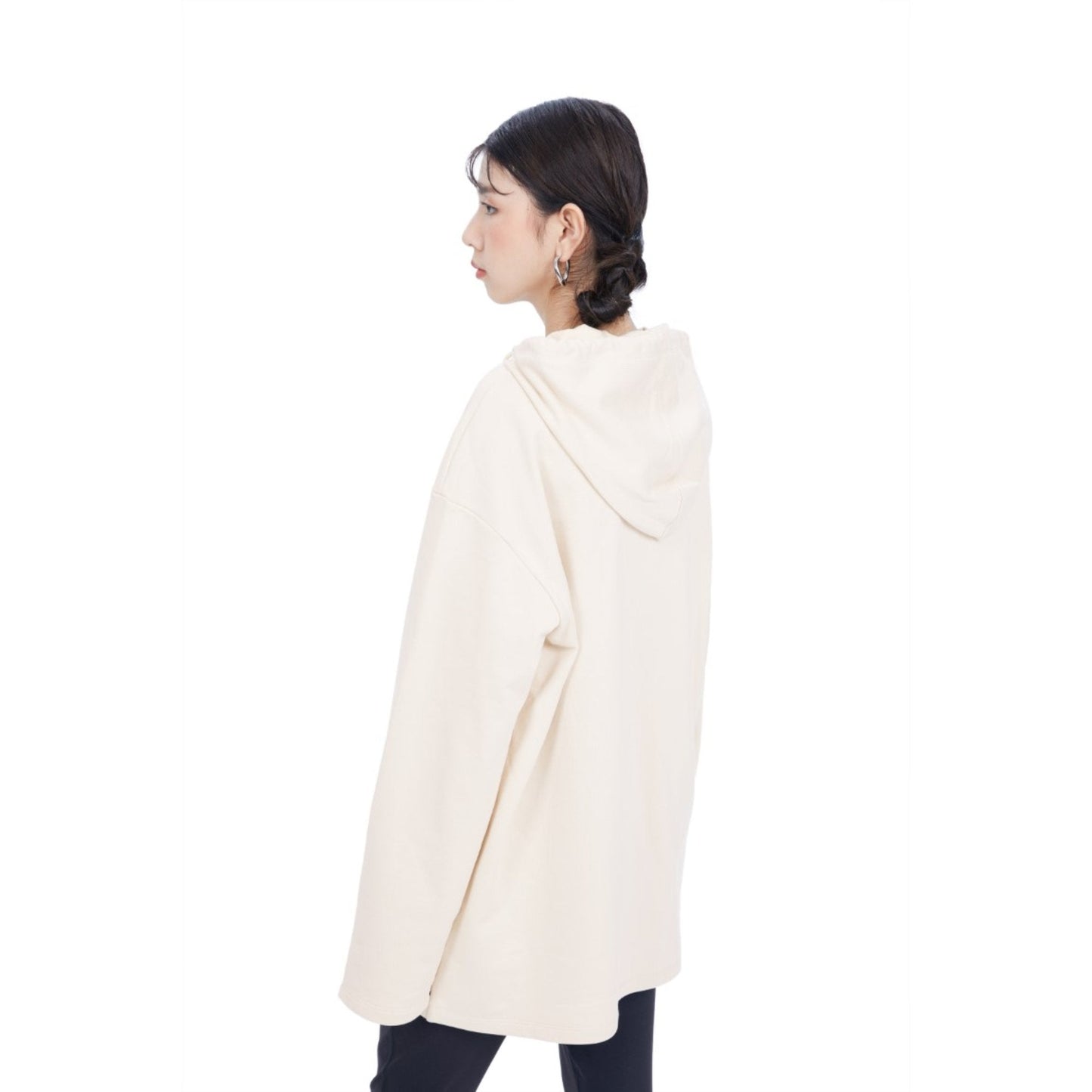 Women Retro Graphic Patched Oversize Hoodie - Ivory