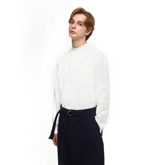 Men Long Sleeve High Neck Tee - White