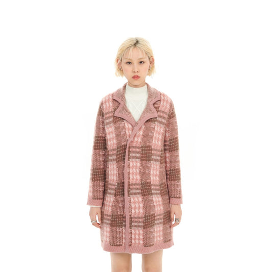 Women Jacquard Checkers Tailored Cardigan - Checkered
