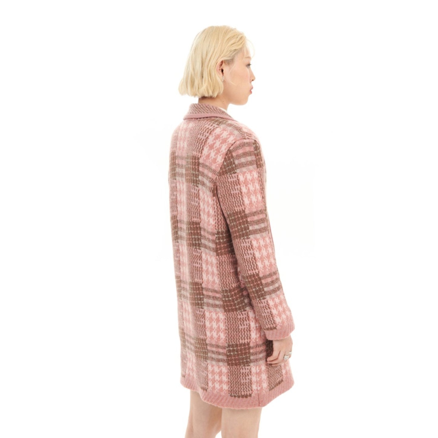 Women Jacquard Checkers Tailored Cardigan - Checkered