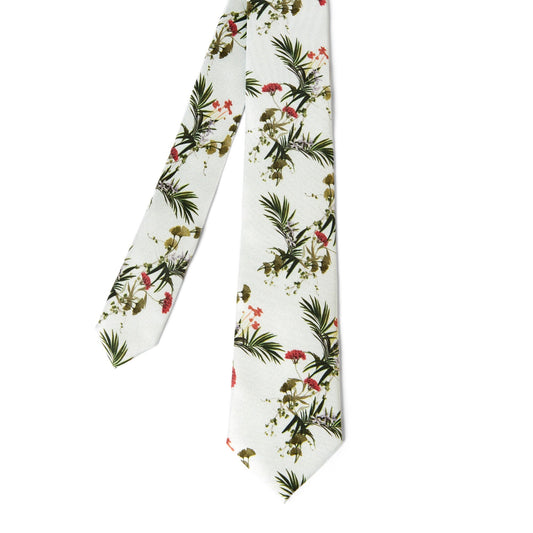 Men Visage-Floral Print Silk Tie - Light-Blue