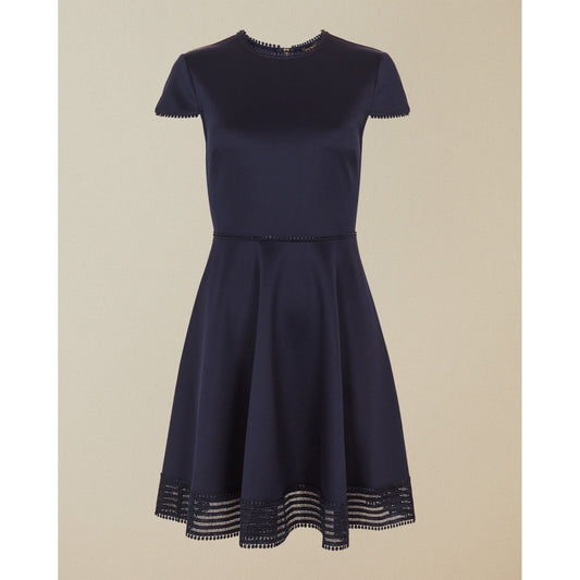 Women Rohdia-Mesh Detail Short Sleeve Skater Dress - Navy