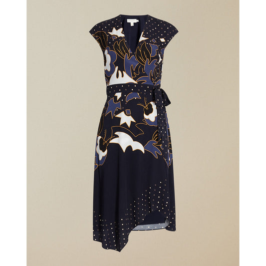 Women Saretti-Masquerade Printed Wrap Dress - Navy