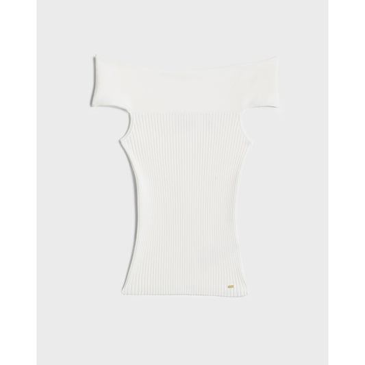 Women Ariiyaa-Off Shoulder Knitted Rib Top - Ivory