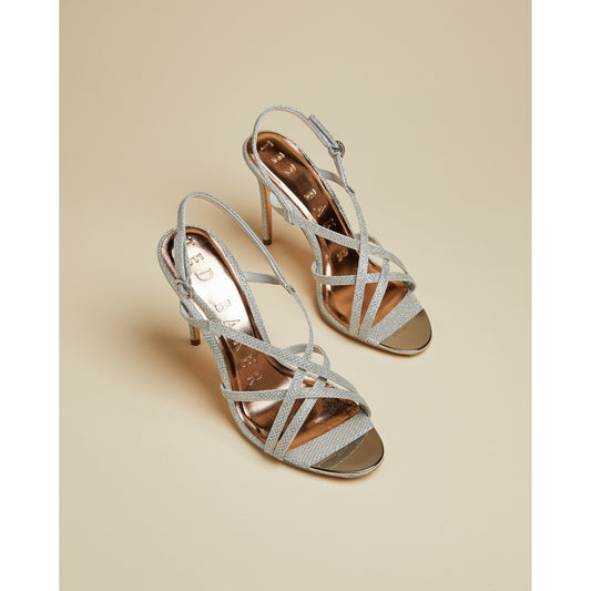 Women Theanam-Lurex Strappy Heeled Sandal - Silver