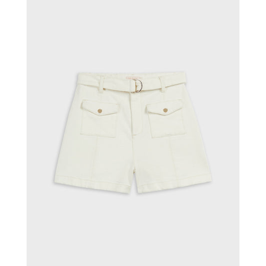 Women Shortii-D-Ring Patch Pocket Denim Short - Ivory
