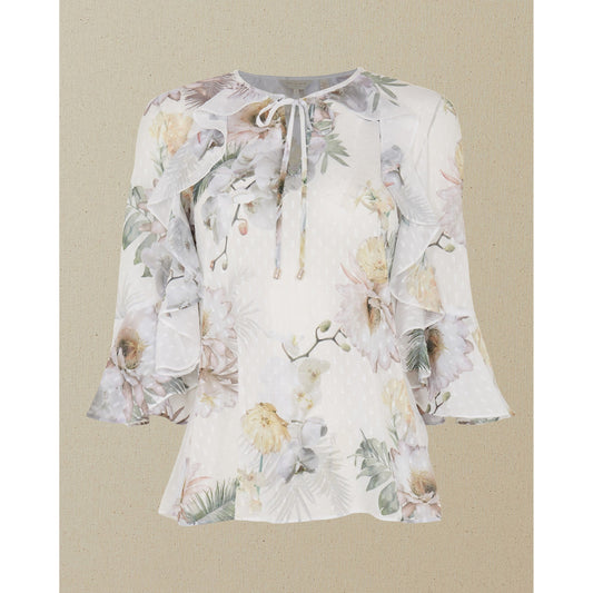 Women Mariiey-Woodland Ruffle Blouse With Keyhole - Ivory