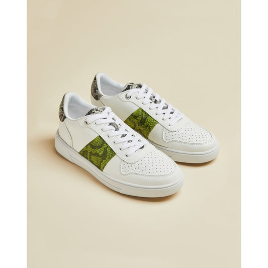 Women Coppirr-Embossed Snake Effect Leather Trainer - White