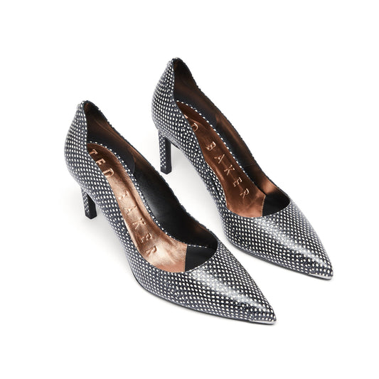 Women Erinss-Embossed Snake Effect Low Heel Court Shoe - Black