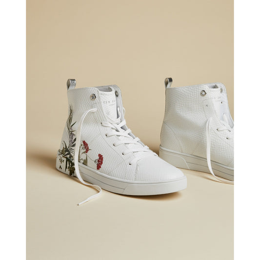Women Zerel-Highland Embossed Croc Effect Hi-Top Trainer - White