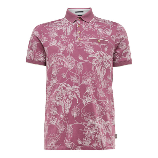 Men Teeleaf-Ss Linear Floral Printed Polo - Purple