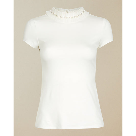 Women Yhenni-Tee With Pearl Neck Detail - Ivory