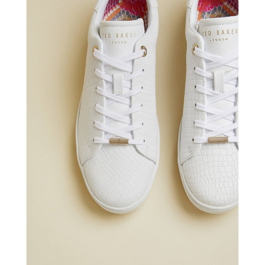 Women Zennco-Croc Embossed Tennis Trainer - White