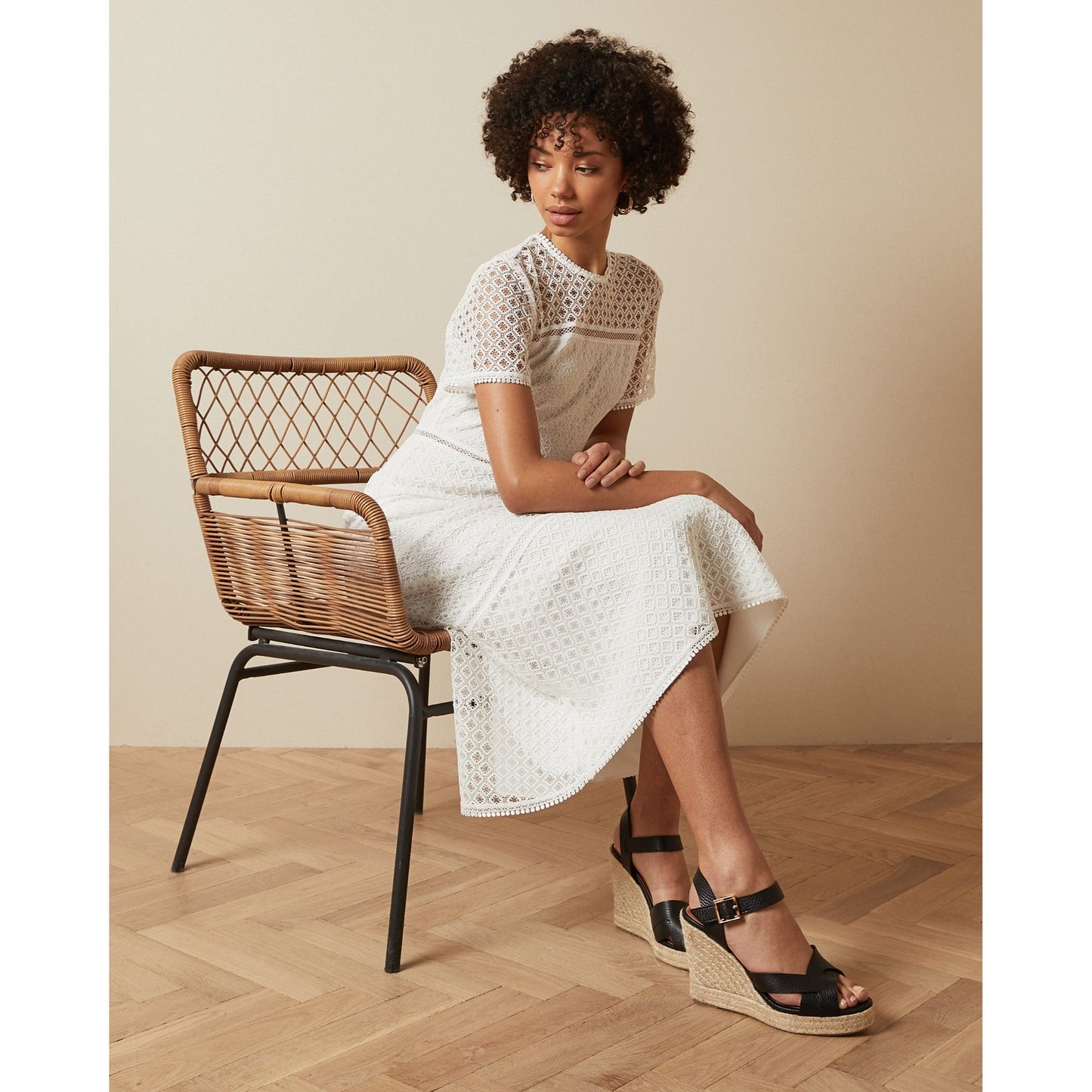 Women Yanahli-Short Sleeve Lace Midi Dress - Ivory
