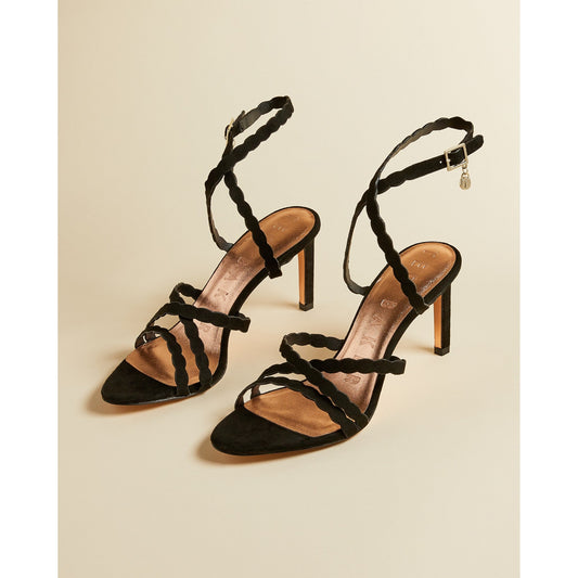 Women Lillys-Suede Scallop Strap Sandal - Black
