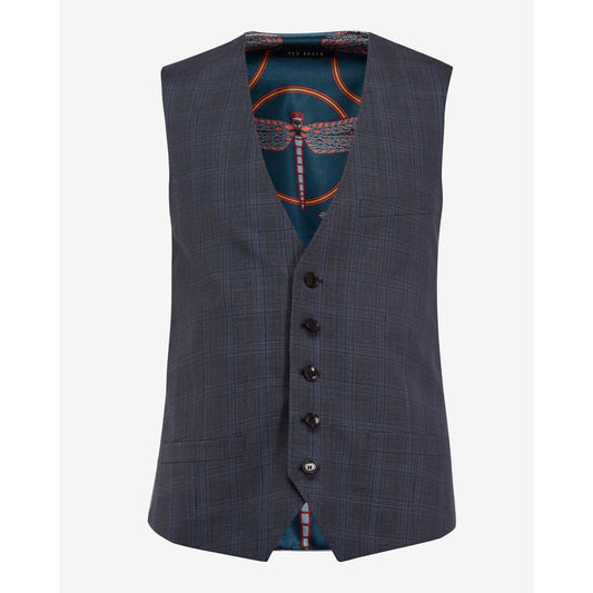Men Rivdebw-Fashion Fit Debonair Check Suit Waistcoat - Blue