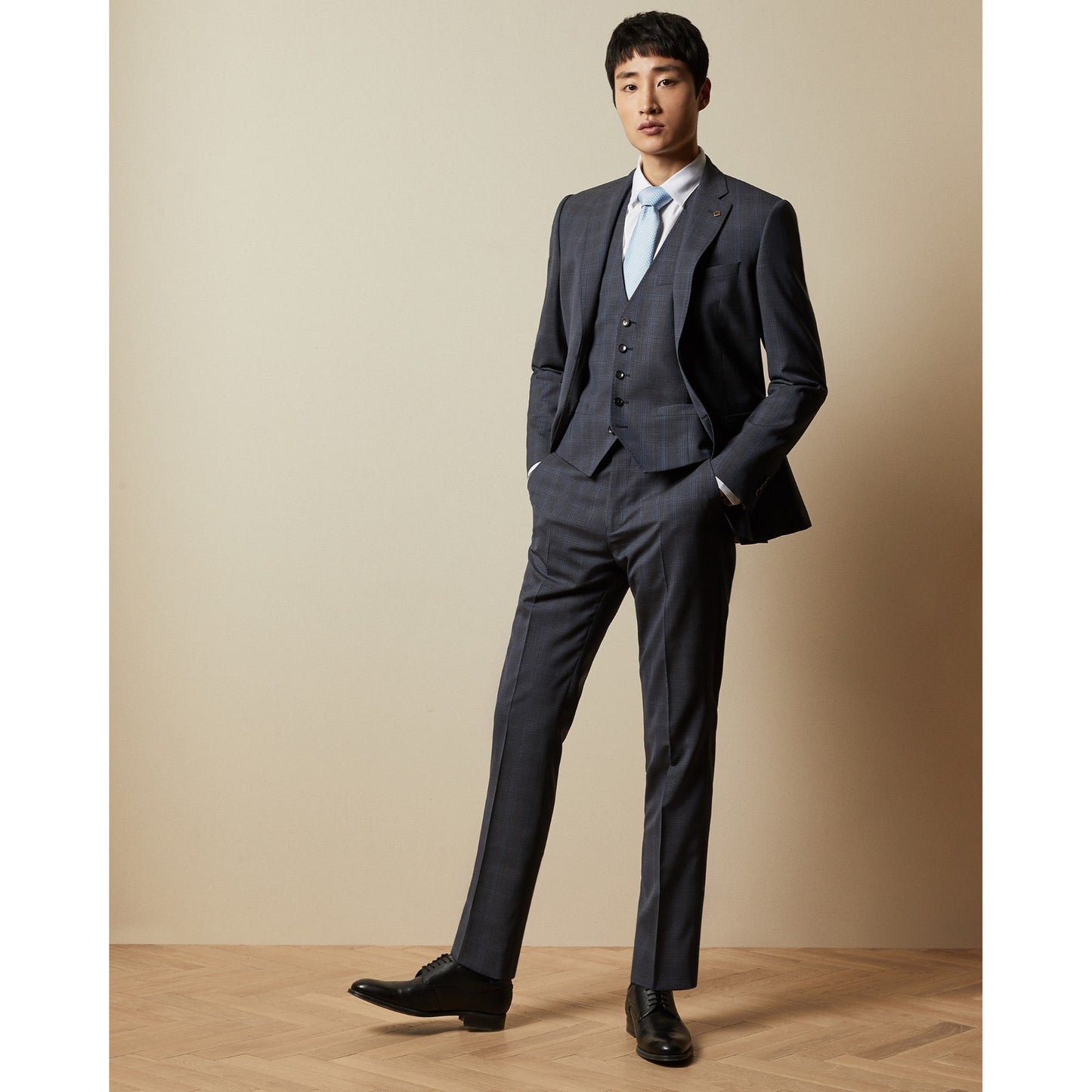 Men Rivdebw-Fashion Fit Debonair Check Suit Waistcoat - Blue