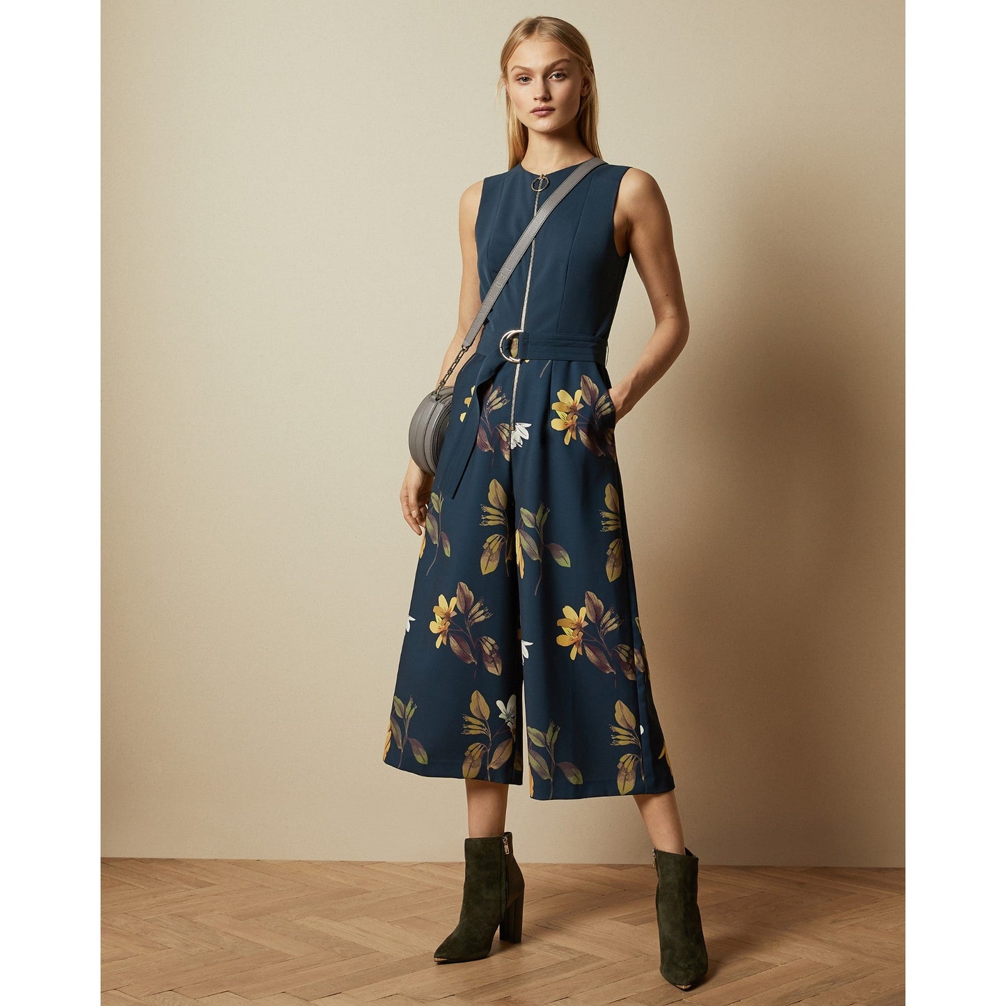 Women Birgiit-Savanna Zip Front Culotte Jumpsuit - Dark-Blue