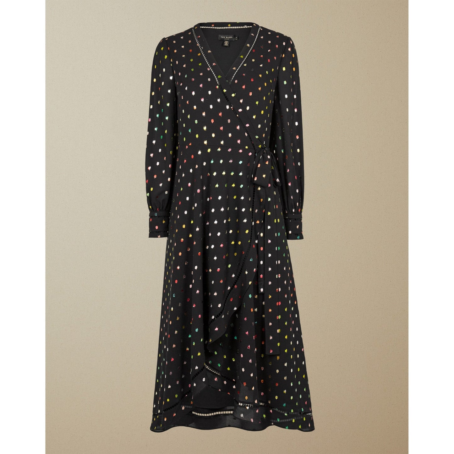 Women Tanise-Long Sleeve Metallic Fleck Wrap Dress - Black