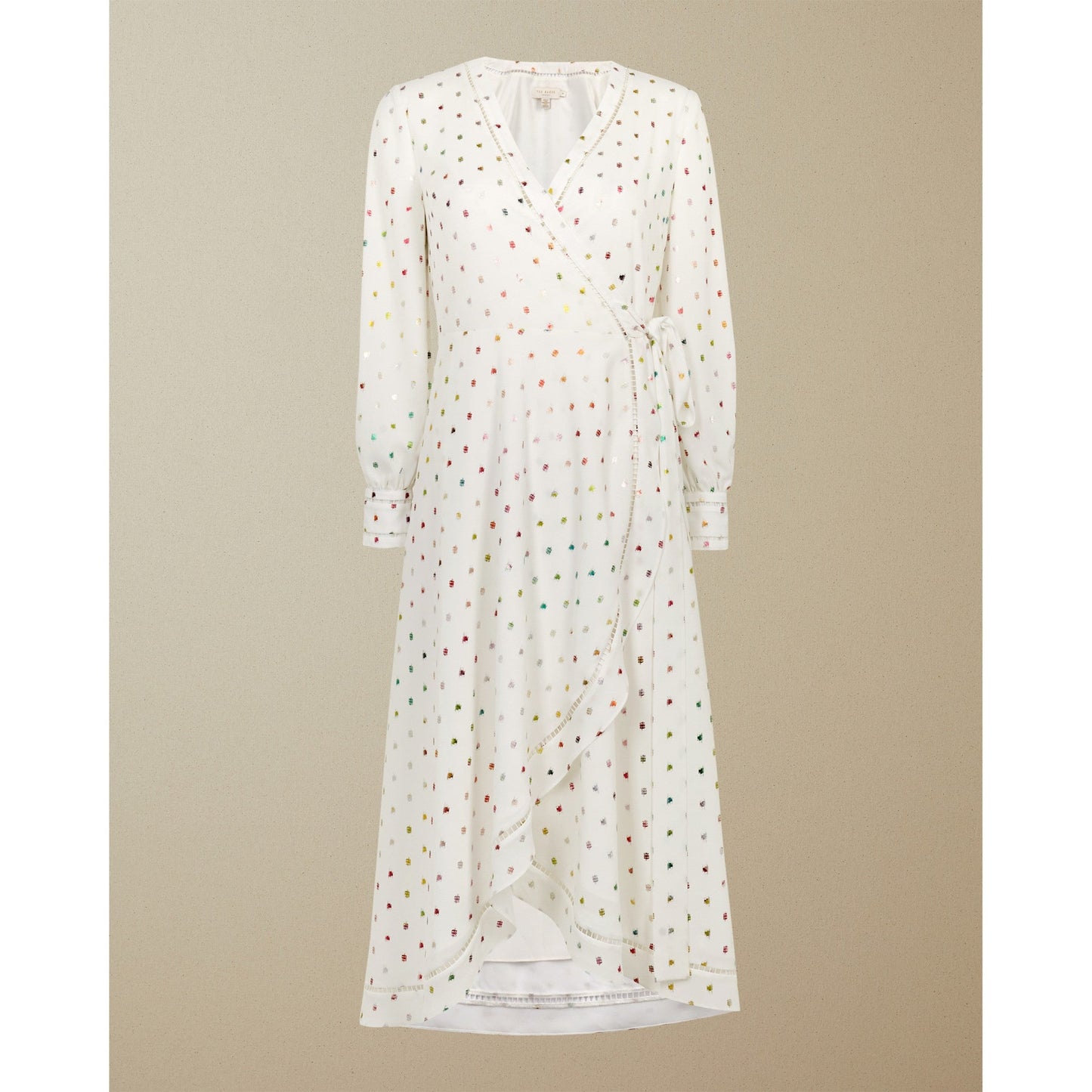Women Tanise-Long Sleeve Metallic Fleck Wrap Dress - Ivory
