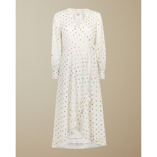 Women Tanise-Long Sleeve Metallic Fleck Wrap Dress - Ivory