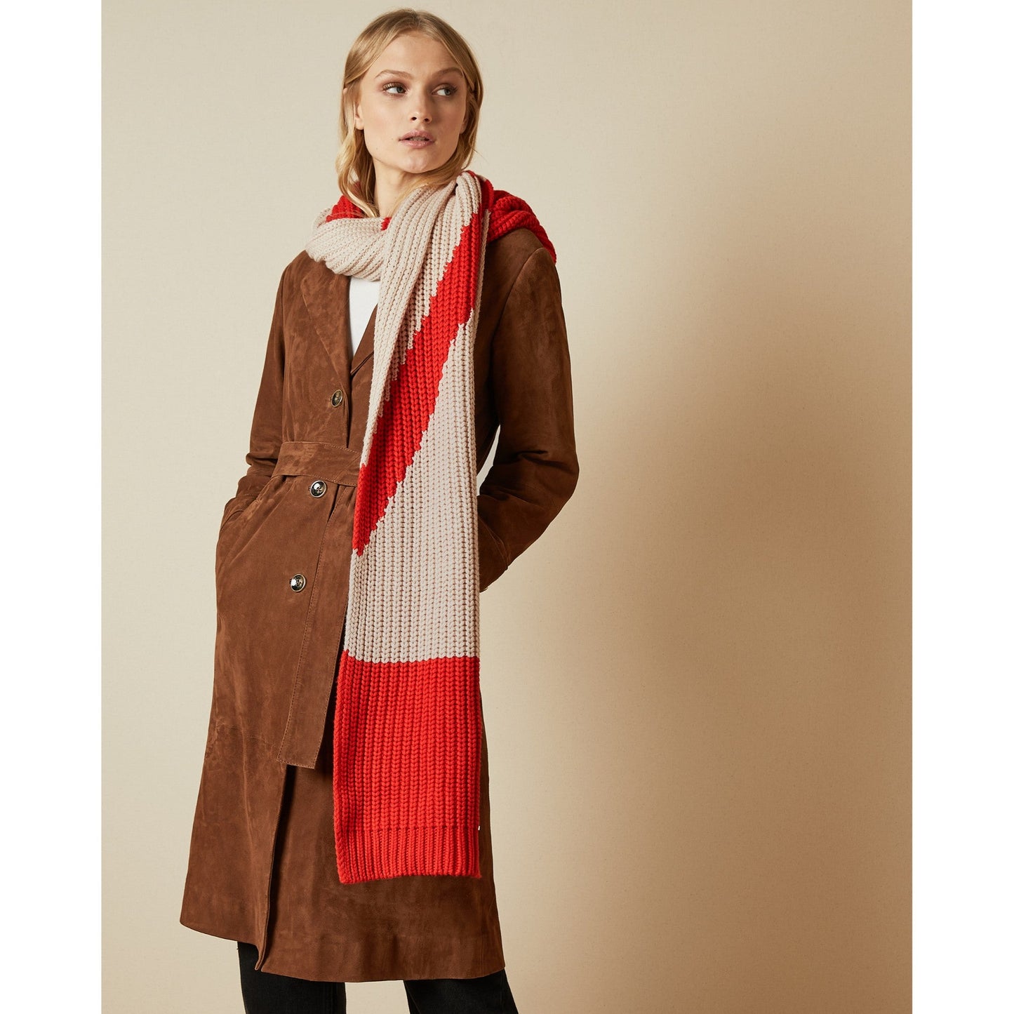 Women Ancra-Directional Stripe Detail Scarf - Natural