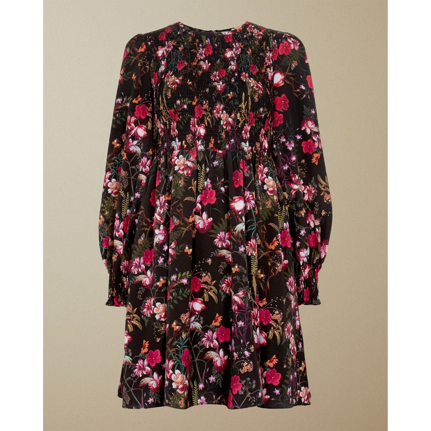 Women Aerrin-Fern Forest Smock Bodice Mini Dress - Black