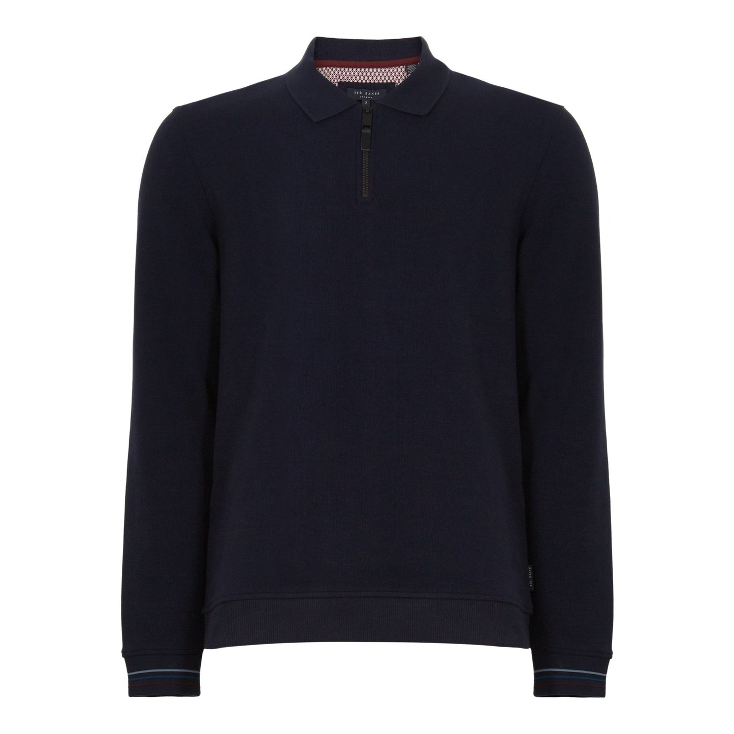 Men Newcase-Ls Zip Polo With Stripe Cuffs - Navy