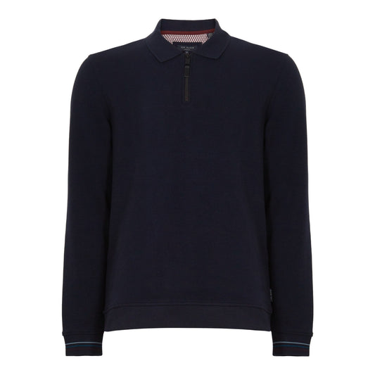 Men Newcase-Ls Zip Polo With Stripe Cuffs - Navy