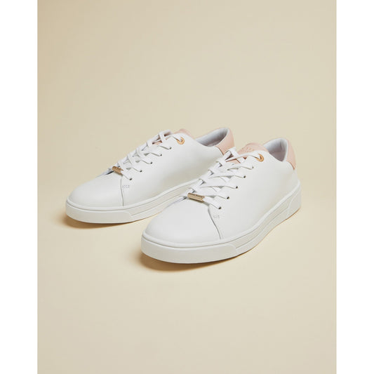 Women Zenip-Leather Trainer With Pink Tipping - White
