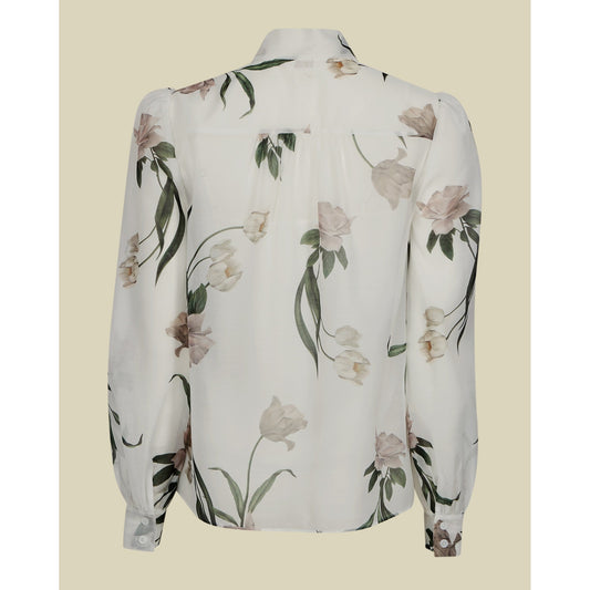 Women Farai-Elderflower Organza Blouse With Bow Neck - White