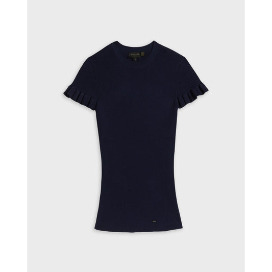 Women Tashhaa-Frill Detail Rib Knit Top - Navy